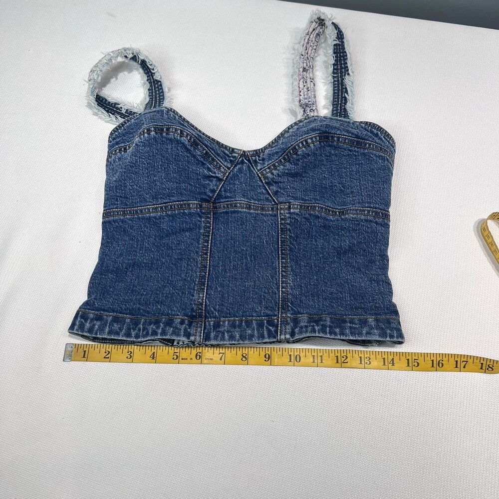 Anthropologie Pilcro Denim Tank Top Womens Size 6 Blue Cropped Smocked Festival - Picture 11 of 15